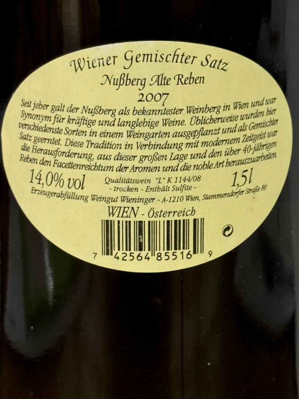Nussberg Alte Reben, Gemischter Satz trocken, 2007 Magnum – Bild 2
